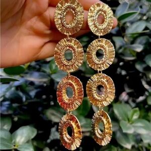 Statement Gold Textured Dangle Earrings – Bold & Chic